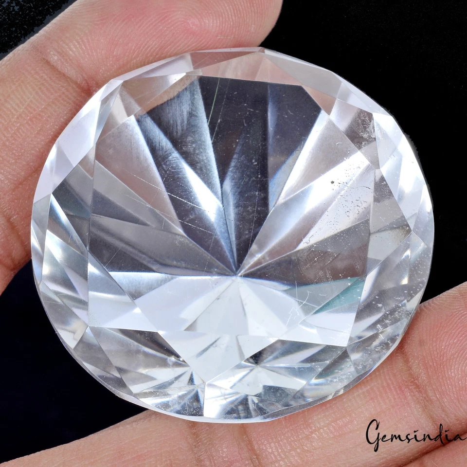 330 Ct Natural Crystal White Quartz 44mm Round Diamond Cut Loose Brazil Gemstone - Image 3 of 4