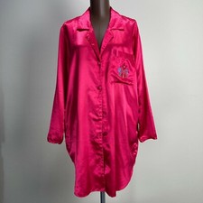 Womens Vandemere Vintage 90s Night Shirt Button Down Long Sleeve Satin