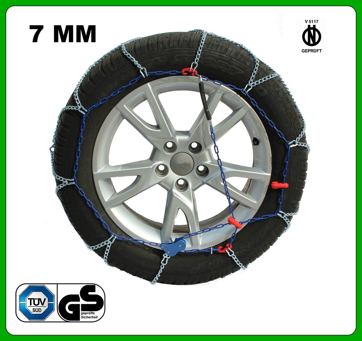 Catene Da Neve Per Auto OMOLOGATE TÜV E ÖNORM GR.80, Misura 195/55 R16, Montaggio Facile, Passacavi 9 Mm, Rombo Elevata Resistenza