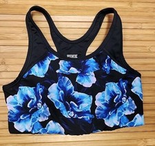 Victorias Secret Ultimate Unlined Sports Bra sz M Black With Blue Roses Wirefree