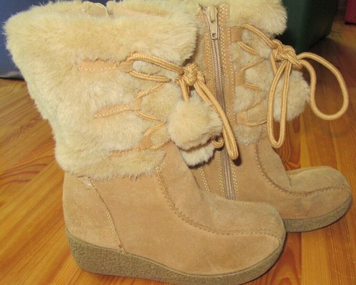 Xhilaration 2 Faux Fur Suede Leather Mid Zip Fashion Winter Wedge Boots GPO Cond - Picture 4 of 5