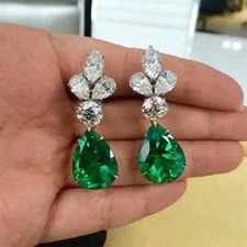 1.25" Long Green Teardrop Rhinestone Crystal Prom Pageant Earrings Drop Dangle