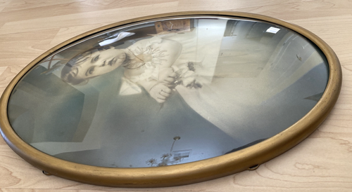 Vtg 1900s Photo Child Large Frame Convex Glass Tin Type Picture Photo 20" x 14" - Picture 2 of 6
