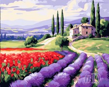 Lovely Poppies Lavender Fields Printed Needlepoint Canvas Floral Beauty in Bloom