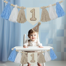 1St Birthday Highchair Banner Decorations Handmade-Blue,White,White Camel Colore