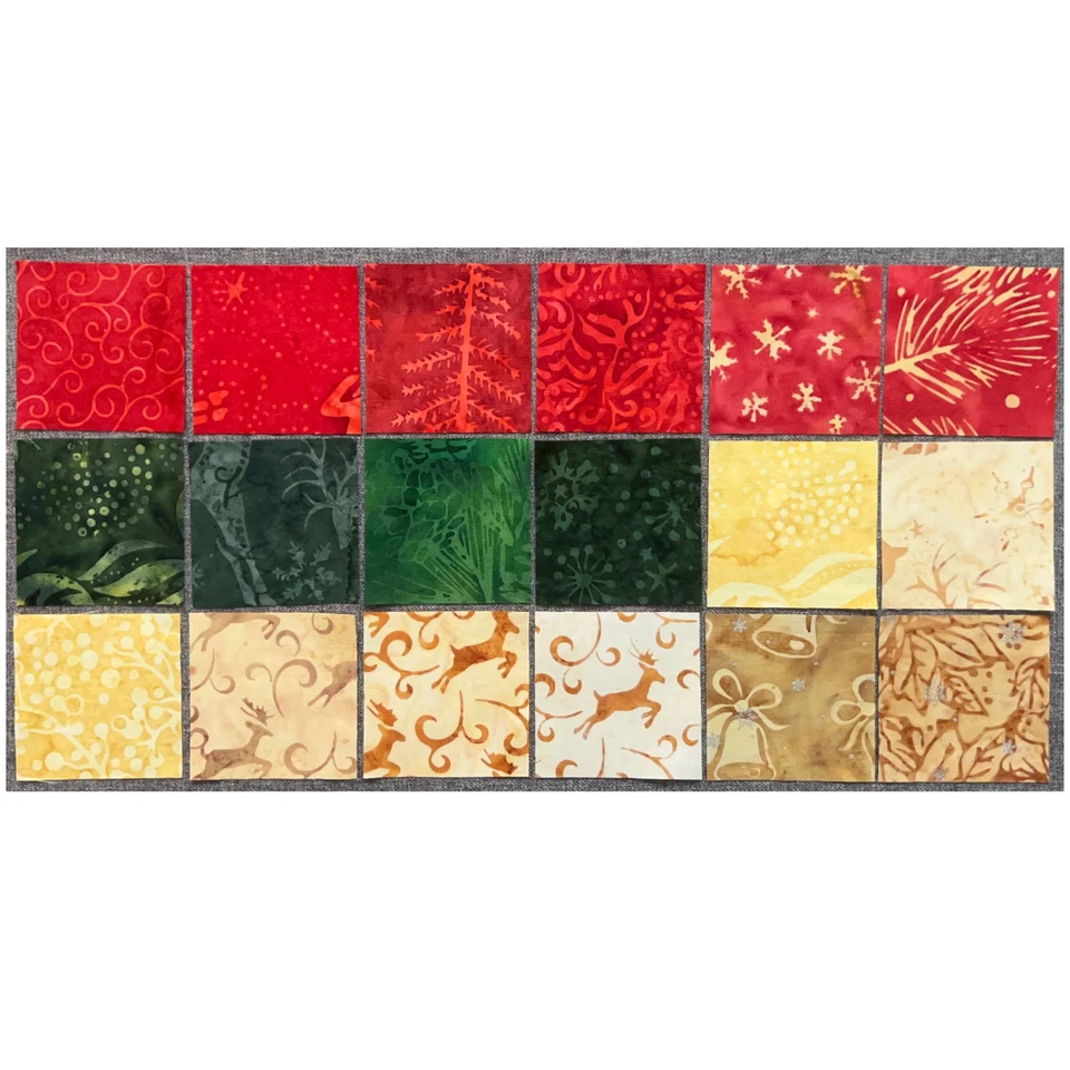 150-2.5英寸方形套装-蜡染圣诞棉被织物-红色绿色金色 — 第 2/2 张图片