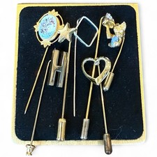 Lot of 7 Vintage Stick Pins Mushroom Koala Heart Star Letter H READ