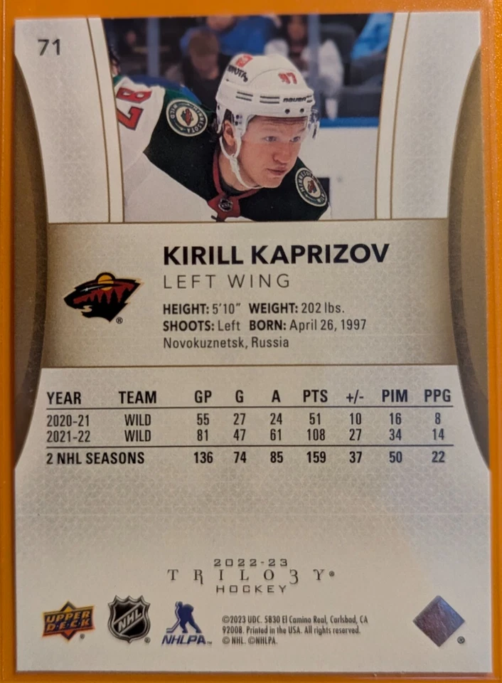 2022-23 Upper Deck Trilogy #71 Kirill Kaprizov - Image 2 of 2