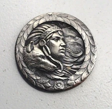HOBO Native American Woman Wolf Eagle Made From A REAL WWII Silver War Nickel