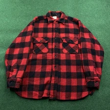 Vintage Sears Flannel Mens L Red Black 50S 60S Buffalo Plaid Wool Shirt USA MADE