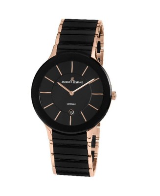 JACQUES LEMANS Men Analog Quartz Casual Watch Classic Dress Black Dial Waterproo