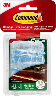 Command Outdoor Rope Light Clips, 12 Hooks and 16 Command Strips, Damage Free Ha