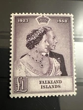 STAMPS - FALKLAND ISLAND - 1948 RSW £1 VALUE - LMM - AS SHOW -  SG167