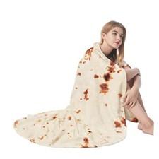 Burrito Tortilla Blanket 60in, Double Sided Super Soft Flannel 60 in Beige