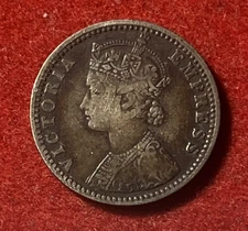 India 1/4 Rupee 1862 Silver Coin KM#490 T9270