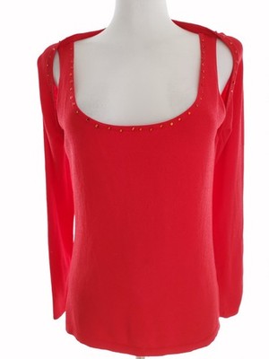 AFTER SIX Damen Bluse Gr. 38 Rot Viskose Langer Ärmel Kristalle Einfarbig