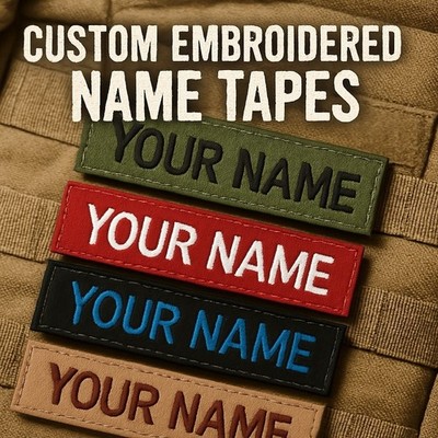 Custom Name Tape Patch   Personalized Text 3-5'' | Sew-On Iron-On Hook & Loop