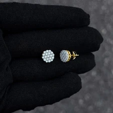 9mm Round Moissanite Cluster Earrings, 0.88ct Diamond Studs