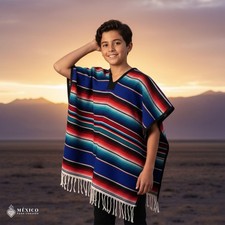 Traditional Mexican Sarape Gaban Poncho Handmade Ethnic Blanket Style