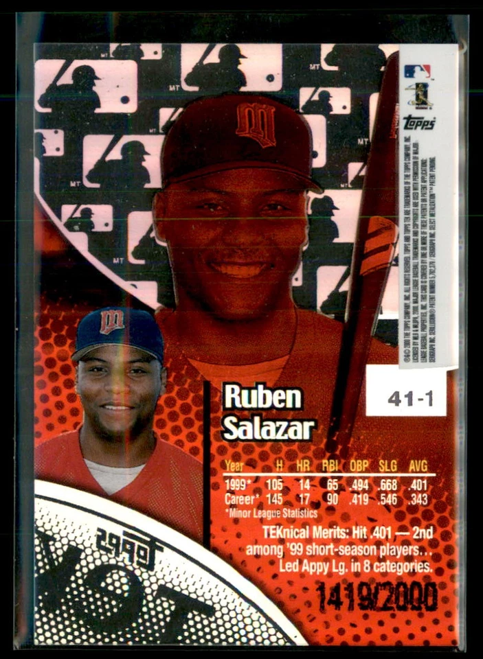 2000 Topps Tek Ruben Salazar Twins 41-1 Rookie Card /2000 - Image 2 of 2
