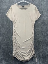 Rue21 Bodycon Dress Womens Large Beige Stretch Cap Sleeve Drawstring Ruched Side