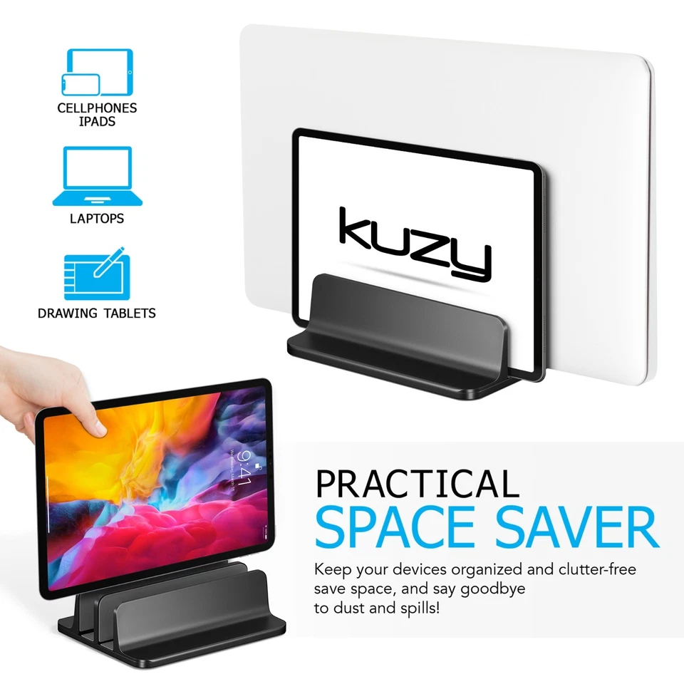 Vertical Laptop Stand Adjustable Dual Slot, MacBook Stand Holder Desk - Black - Image 4 of 4