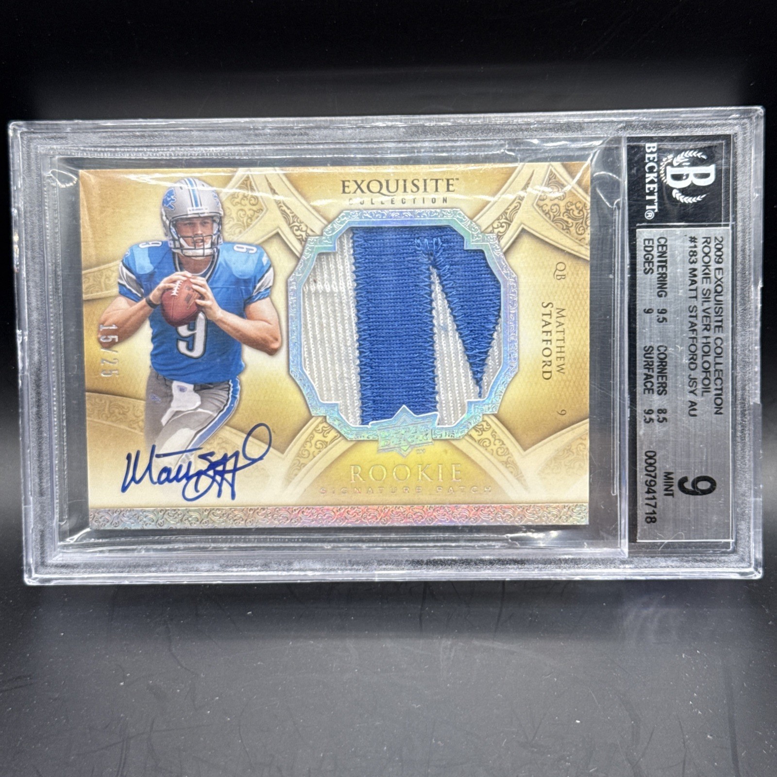 Matthew Stafford UD Exquisite Collection #183 Autograph Patch-Silver Holofoil