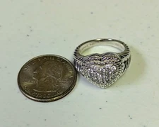 JUDITH RIPKA Sterling 925 DIAMONIQUE CZ Pave Heart Sz 10 RING