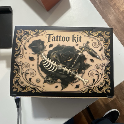 GET RICH Pneumatic Tattoo Kit Adjustable, Black w/ Needles, Power Supply, Manual
