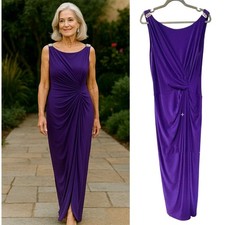 Ralph Lauren 14 Bejeweled Evening Gown Sleeveless Long Maxi Dress Purple Crystal