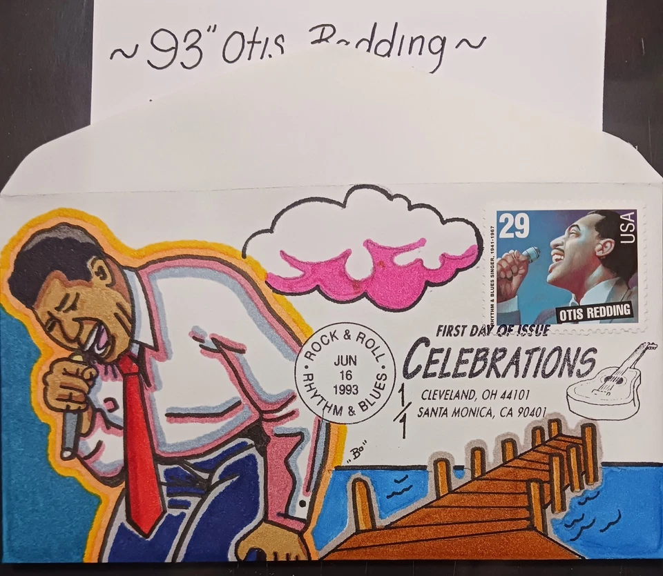 1993 Otis Redding FIRST DAY COVER~ Hand Drawn Colored 1/1~ Celebrations R&B - Image 2 of 2