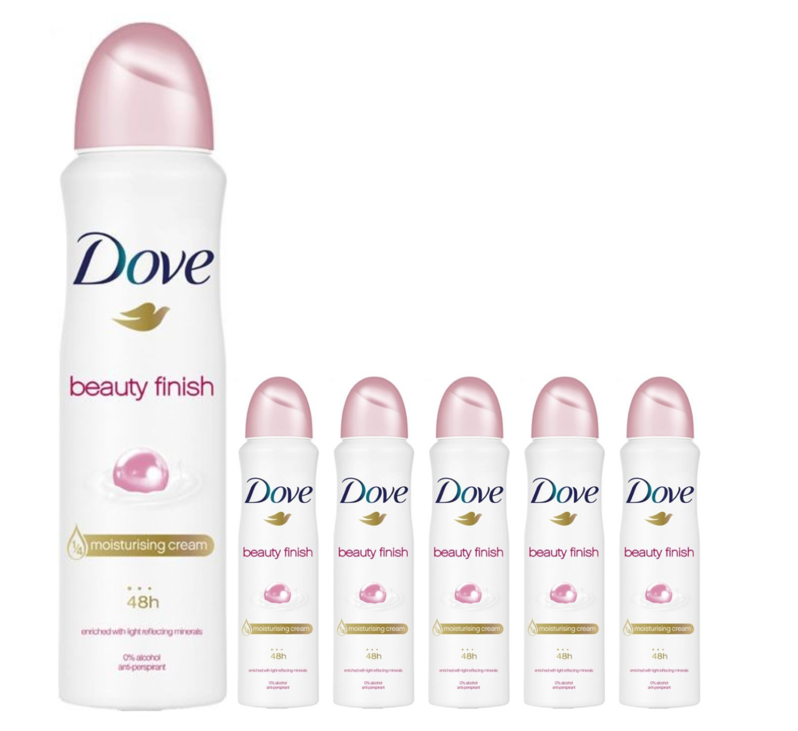 6 x 150ml Dove Beauty Finish Anti-Perspirant Deodorant Body Spray 0% Alcohol