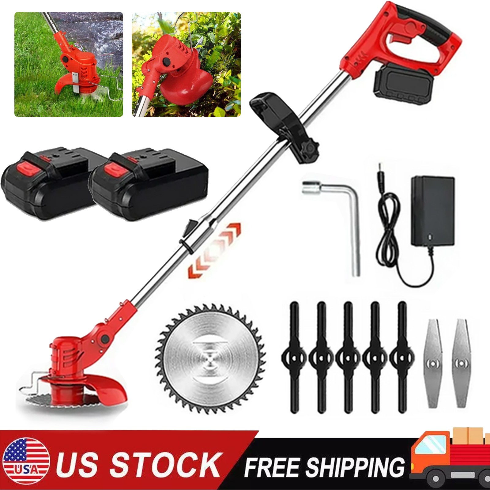 Cordless Electric Lawn Edger Weed Trimmer with 2 Batteries USA Made