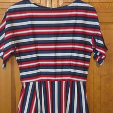 ASOS Red White Blue Stripe Fit Flare Dress Short Sleeve Midi Size US 6