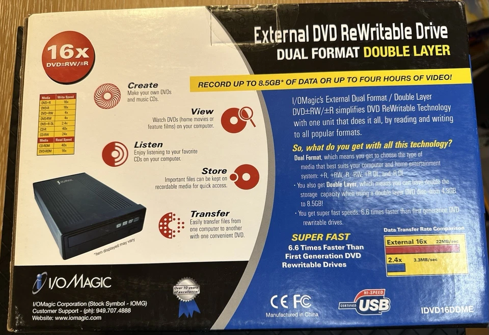 I/O Magic External DVD Rewritable Drive Dual Format Double Layer IDVD16DDME New - Image 4 of 4
