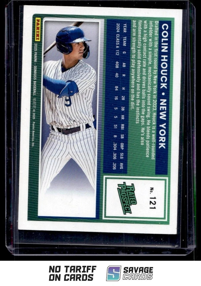 2025 Panini Donruss Rated Prospects Blue Stars Colin Houck /250 #121 New York - Image 2 of 3