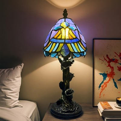 Small Tiffany Style Lamp,Blue Baroque Mini Stained Glass Tiffany Lamps for Li...