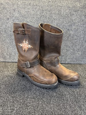 Vtg~Harley Davidson~Leather Embroidered Fire Harness Boots~Sz 10