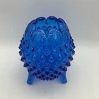 Vintage Fenton Glass - Colonial Cobalt Blue Hobnail 3 Footed Egg Shaped Vase