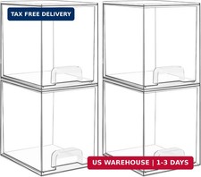 7.6" H Clear Stackable Storage Drawers, 4 Pack Plastic Organizers Bins for Skinc