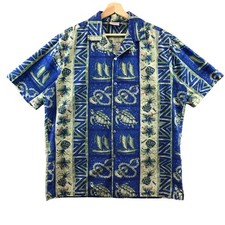 Vintage Kalena Fashions Of Hawaii Hawaiian Shirt L Mens Button Up Blue Tropical