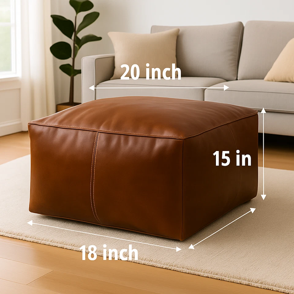 Moroccan Genuine Leather Pouf – Handmade Ottoman Footstool – Brown - Image 2 of 4