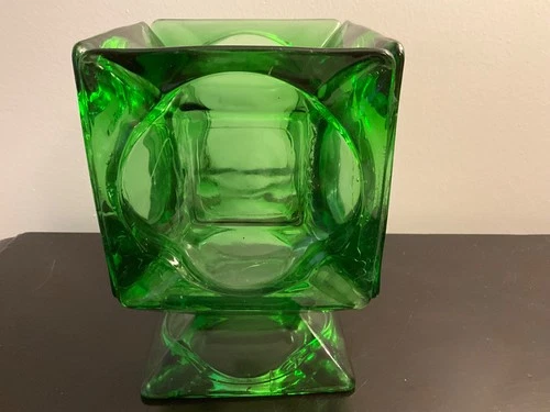 VTG Anchor Hocking Candle Holder Vase 7” Emerald Green Glass Ashtray Decor MCM