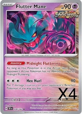 Pokemon Playset x4 Flutter Mane Holo SV05: Temporal Forces #078/162 NM