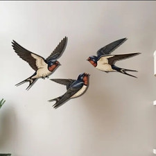 3 Flying Messenger Swallows 2D rustic Wooden Wall Hanging Decor Sign see Pics