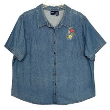 Vintage Embroidered Denim Button Shirt Women ...