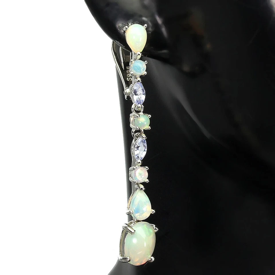 Orecchini in argento sterling 925 opale di fuoco ovale 9x7 mm gemma... - Immagine 2 di 4