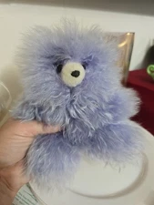 Long hair Alpaca Real Fur Teddy Bear Lilac Small 6”  Super Soft Toy Pet