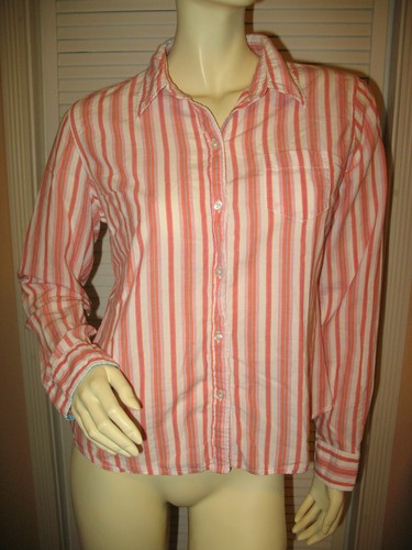 Vintage Y2K 90s Maurices Button Up Shirt Top L Pocket Striped White Pink Preppy - Bild 2 von 8