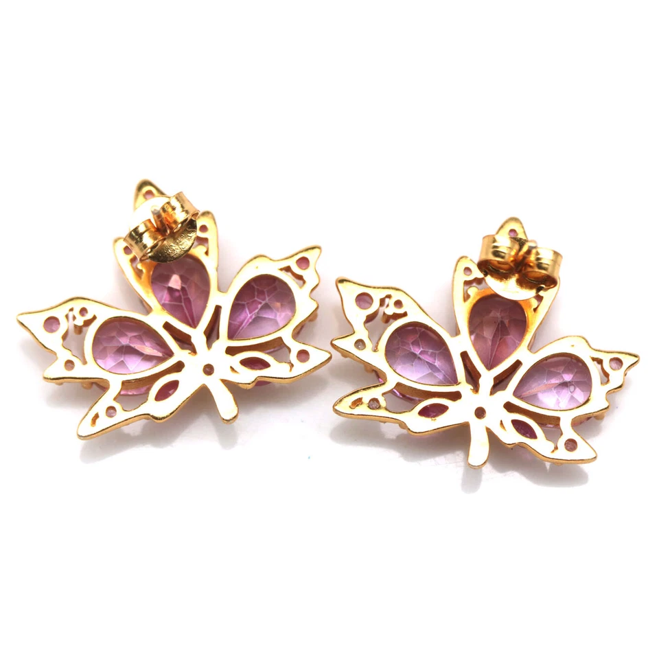 Plata de ley 925 6 x 8 mm. Pendientes de topacio místico rosa, rubí y zafiro Foto 3 de 4